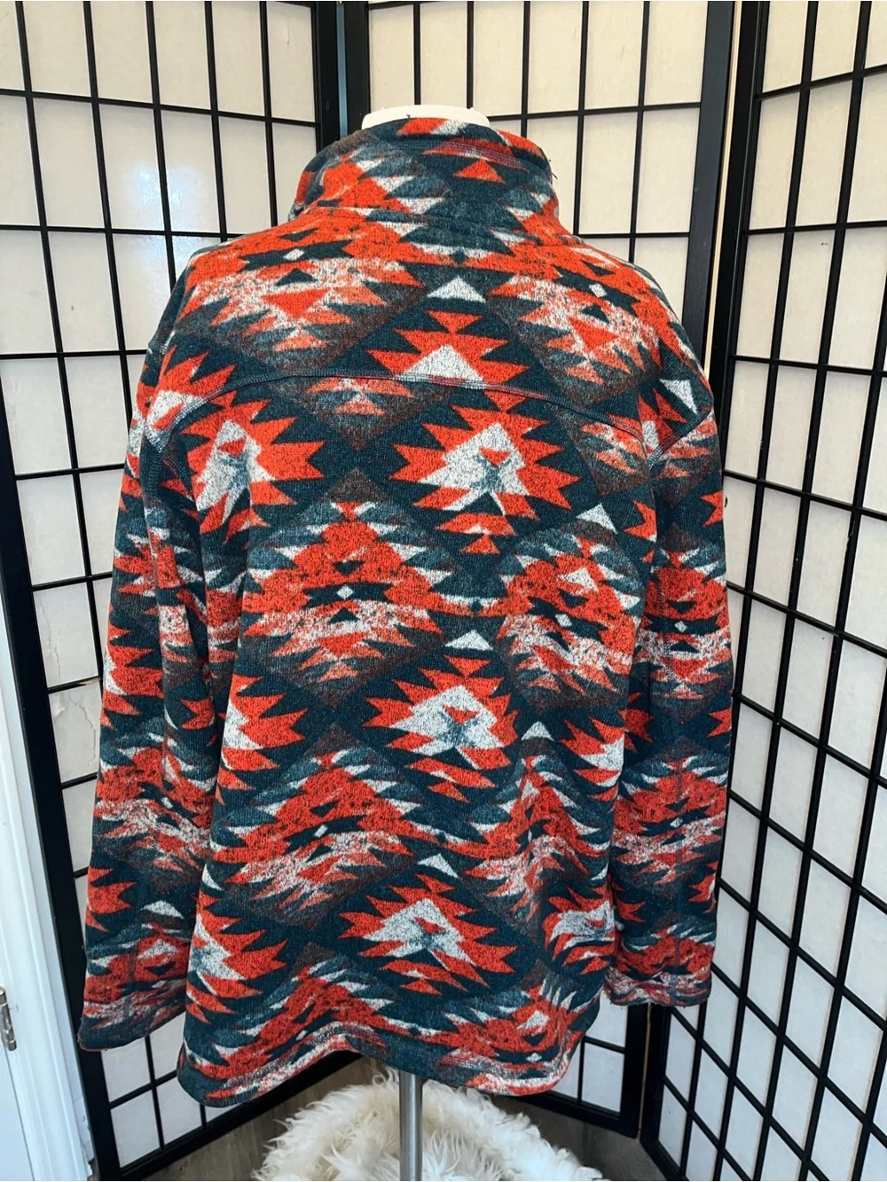 The North Face Men’s Zip Pullover Fleece - Red, Teal & White Aztec
